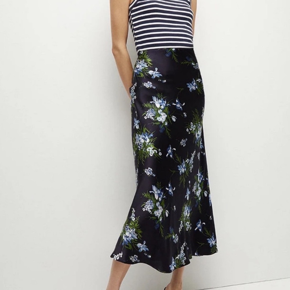 Veronica Beard Black Floral Midi Skirt
